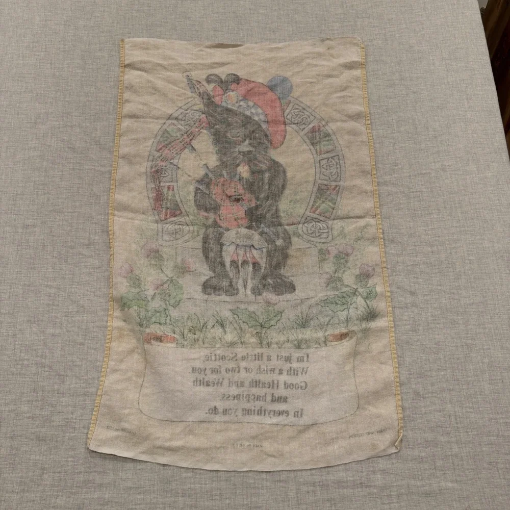 Vintage Lamont Scottie Dog Bagpipes Tea Towel Linen Cotton Made in UK Scottish